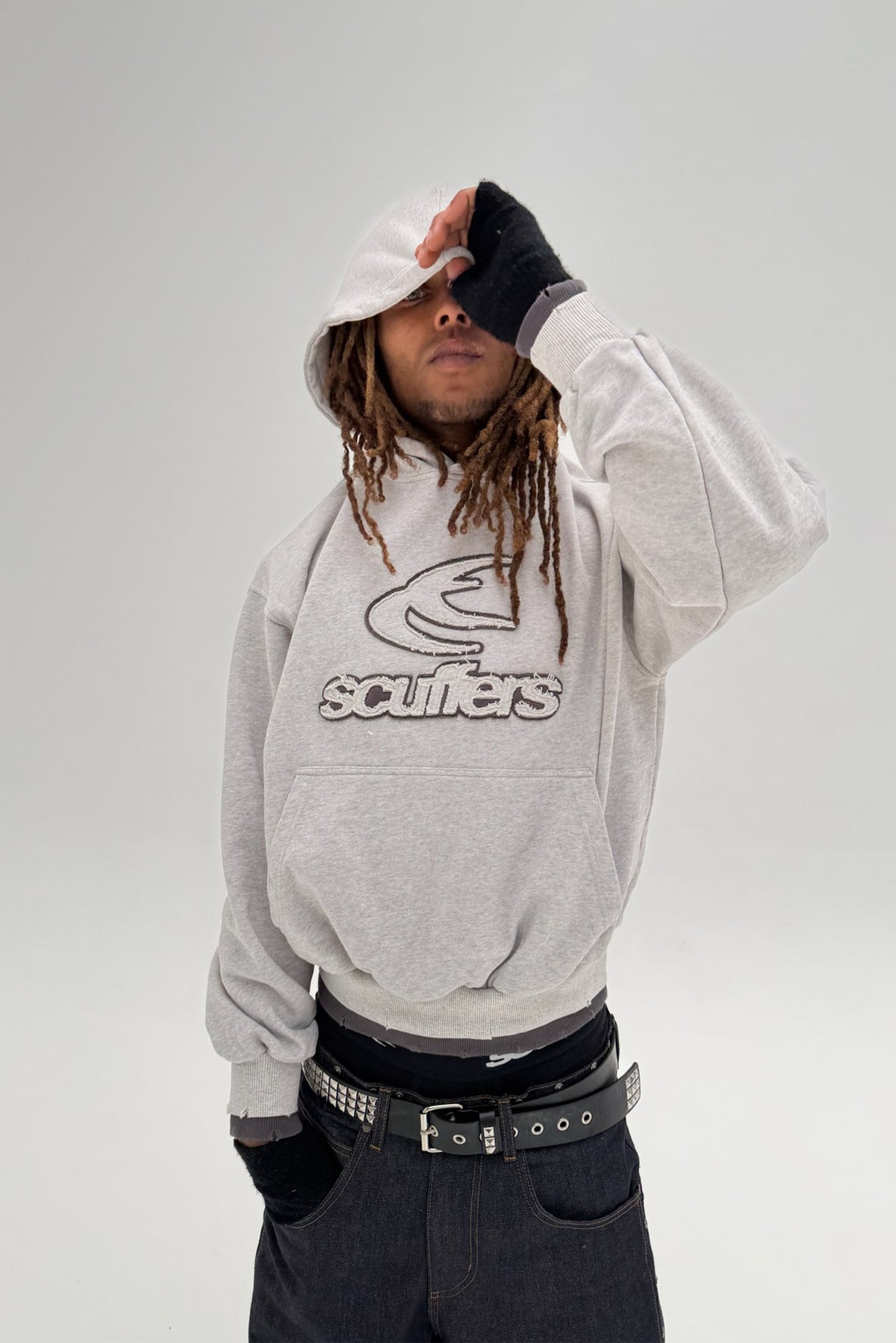Sudadera con capucha gris claro doble