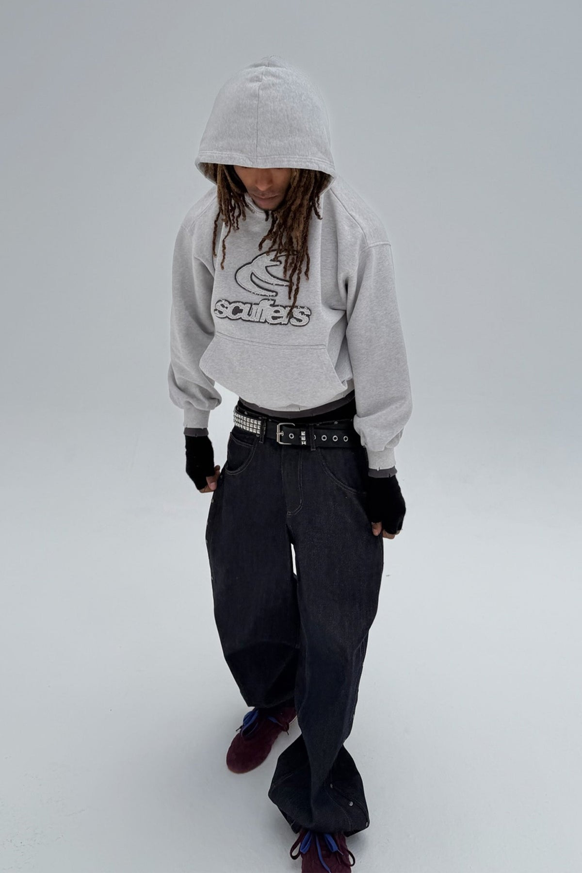 Sudadera con capucha gris claro doble