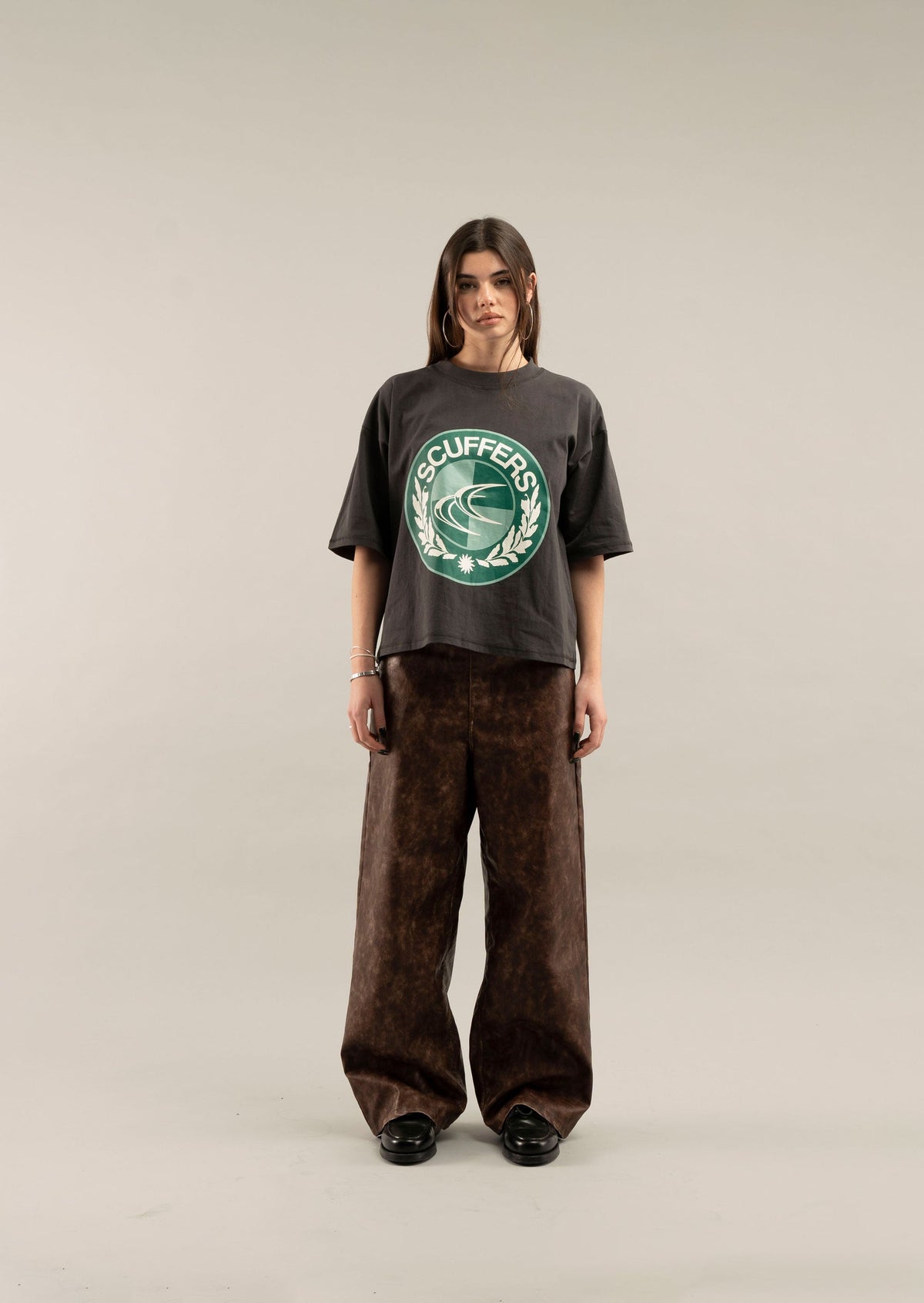 Pantalones Jumbo Color Marrón Cuero