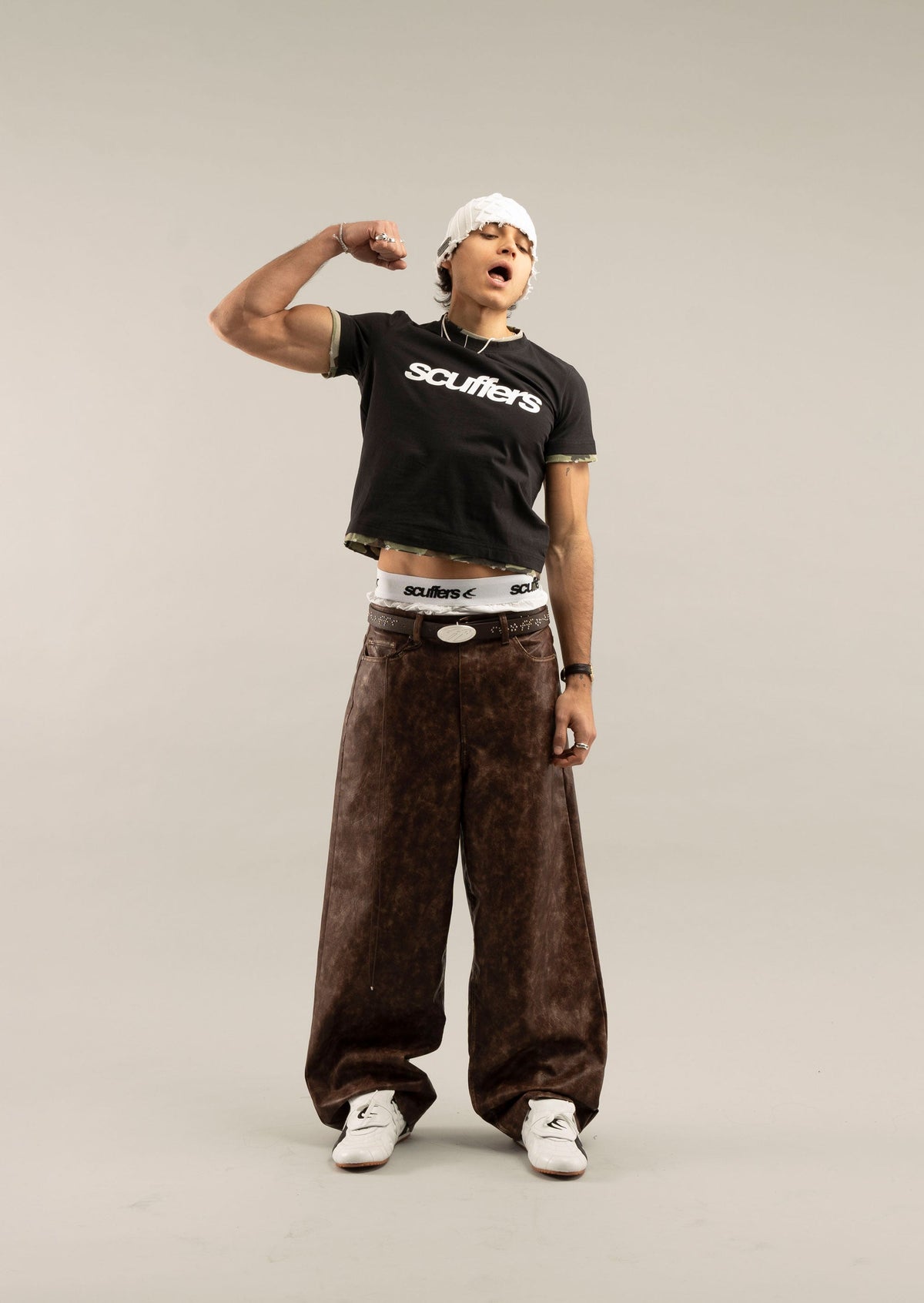 Pantalones Jumbo Color Marrón Cuero