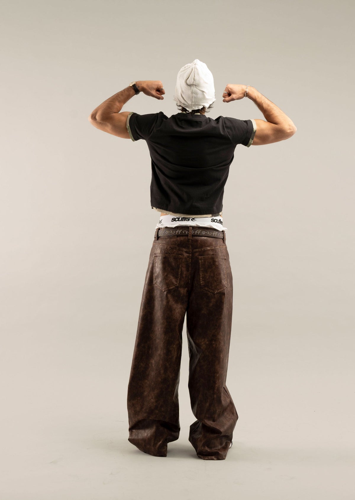 Pantalones Jumbo Color Marrón Cuero